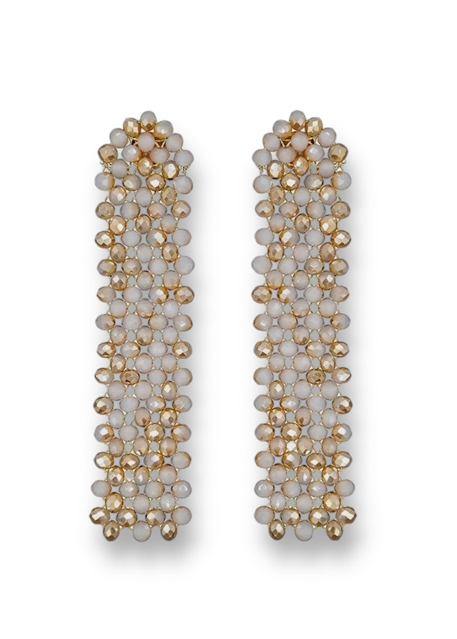 Pearlescent Shimmer Grid Crystal Drape Earrings