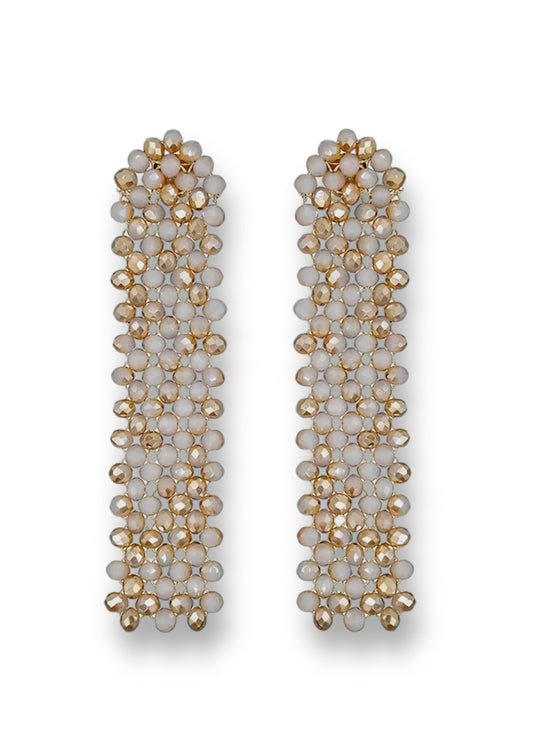 Pearlescent Shimmer Grid Crystal Drape Earrings
