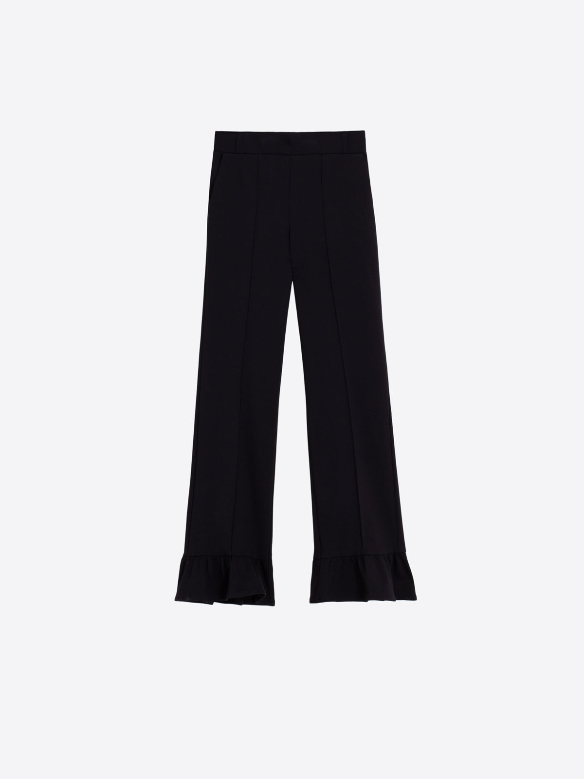 Vilagallo Ruffle Bottom Black Trousers