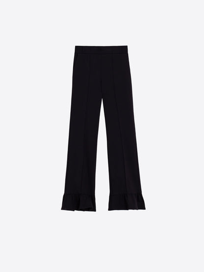 Vilagallo Ruffle Bottom Black Trousers