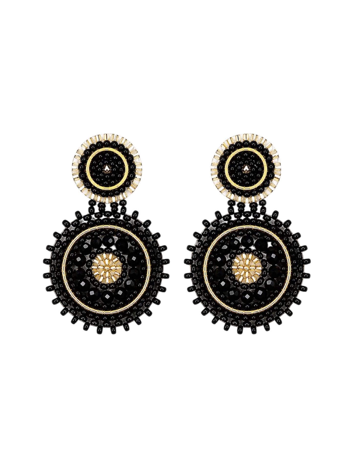 Mini Beaded Circle Drop Earrings in Black