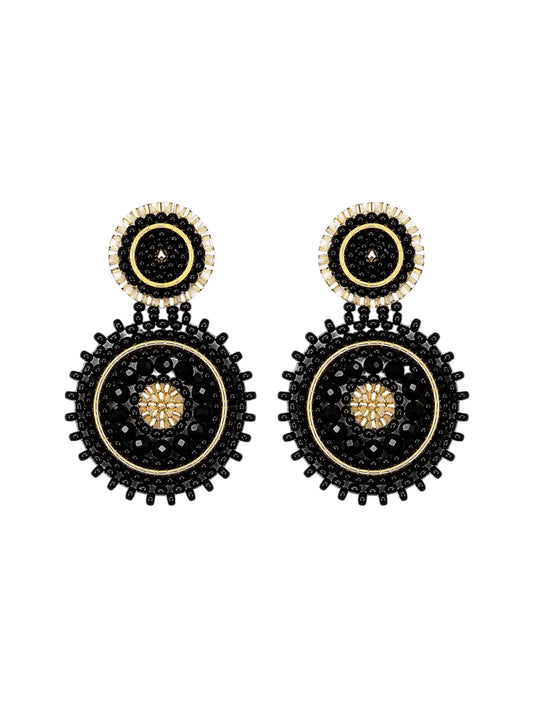 Mini Beaded Circle Drop Earrings in Black