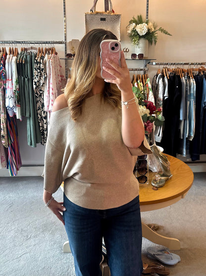 Off The Shoulder Jumper In Beige