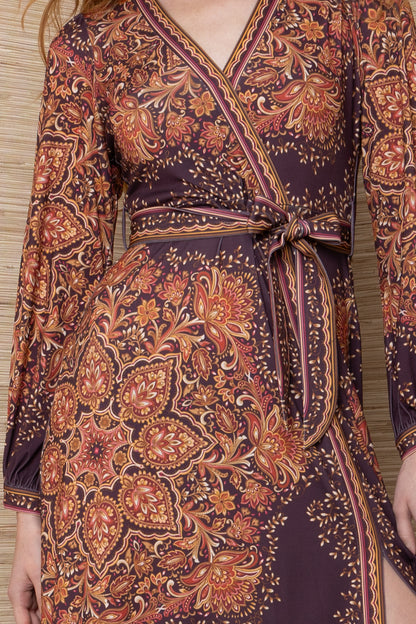 Hale Bob Plum Print Midi Wrap Jersey Dress