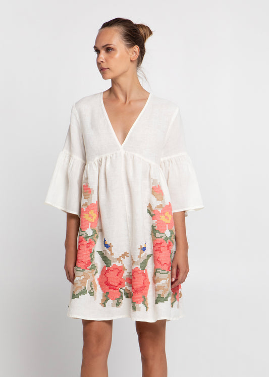 Greek Archaic Kori Rose Dress In White