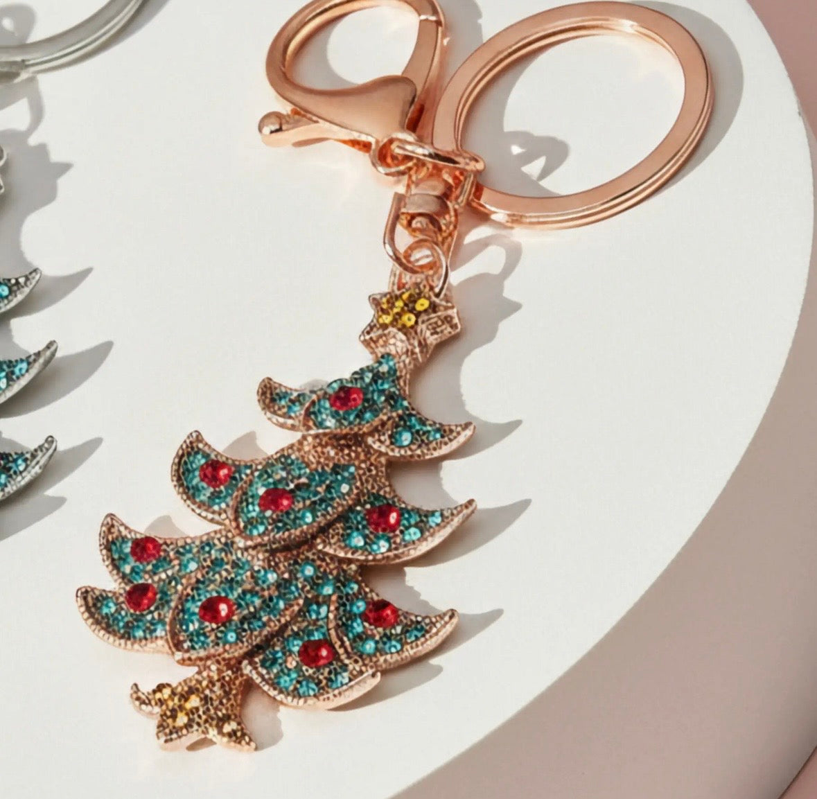 Crystal Christmas Tree Keyring In Rose Gold