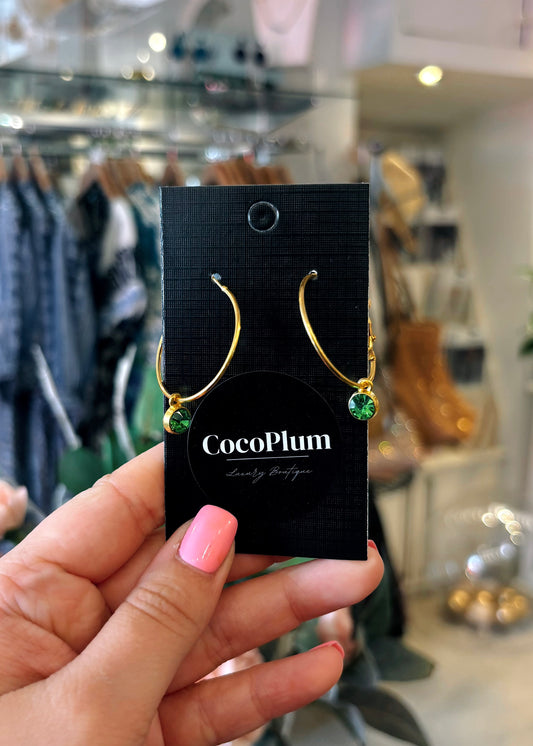 Mini Green Jewel Hoop Earrings