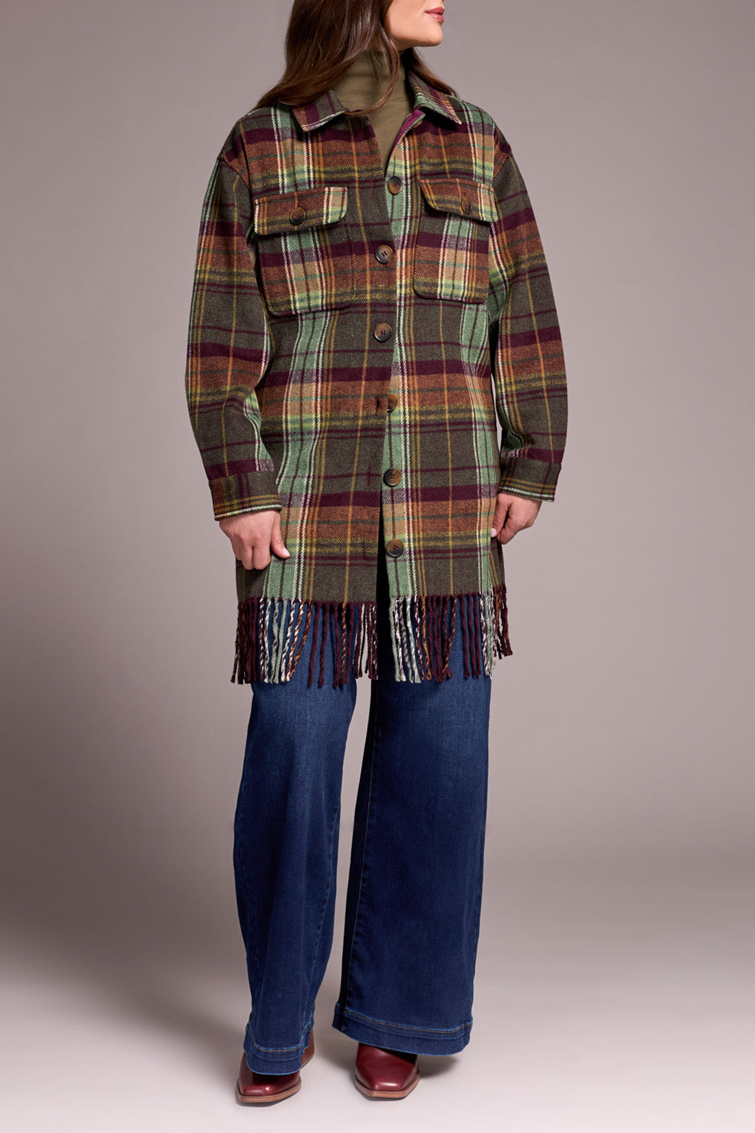 Tribal Check Tassel Shacket
