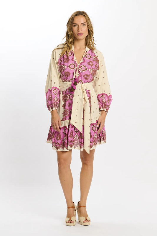 Miss June Danae Short Dress With Belt In Pink Multi