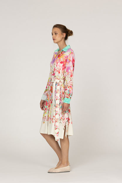 INOA Floral Print Silk Mix Shirt Dress