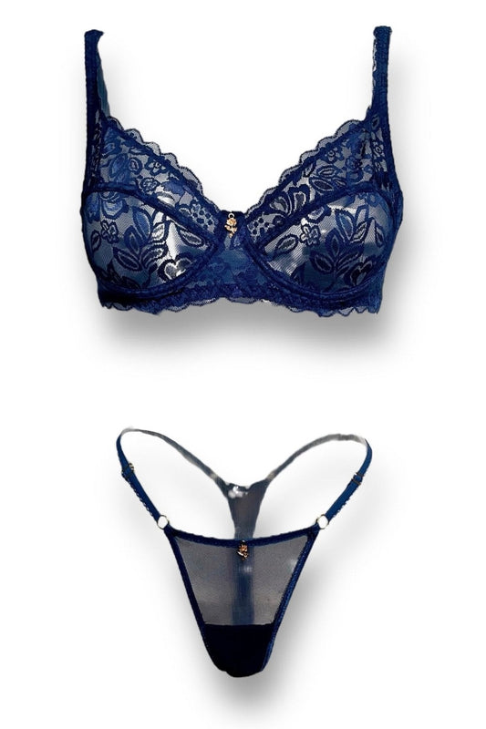 Cleo Navy Underwired Bra Lingerie Set