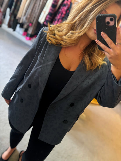 Grey Leopard Print Studded Blazer