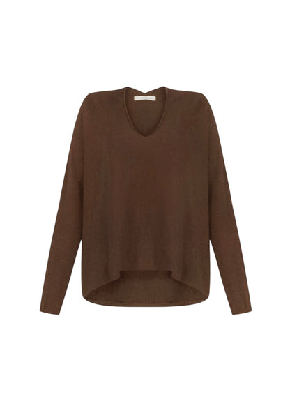 Mika Boxy Fine Knit Jumper In Espresso