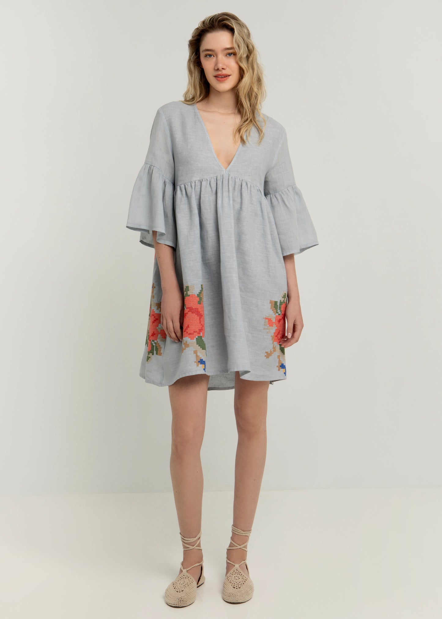 Greek Archaic Kori Rose Dress In Blue