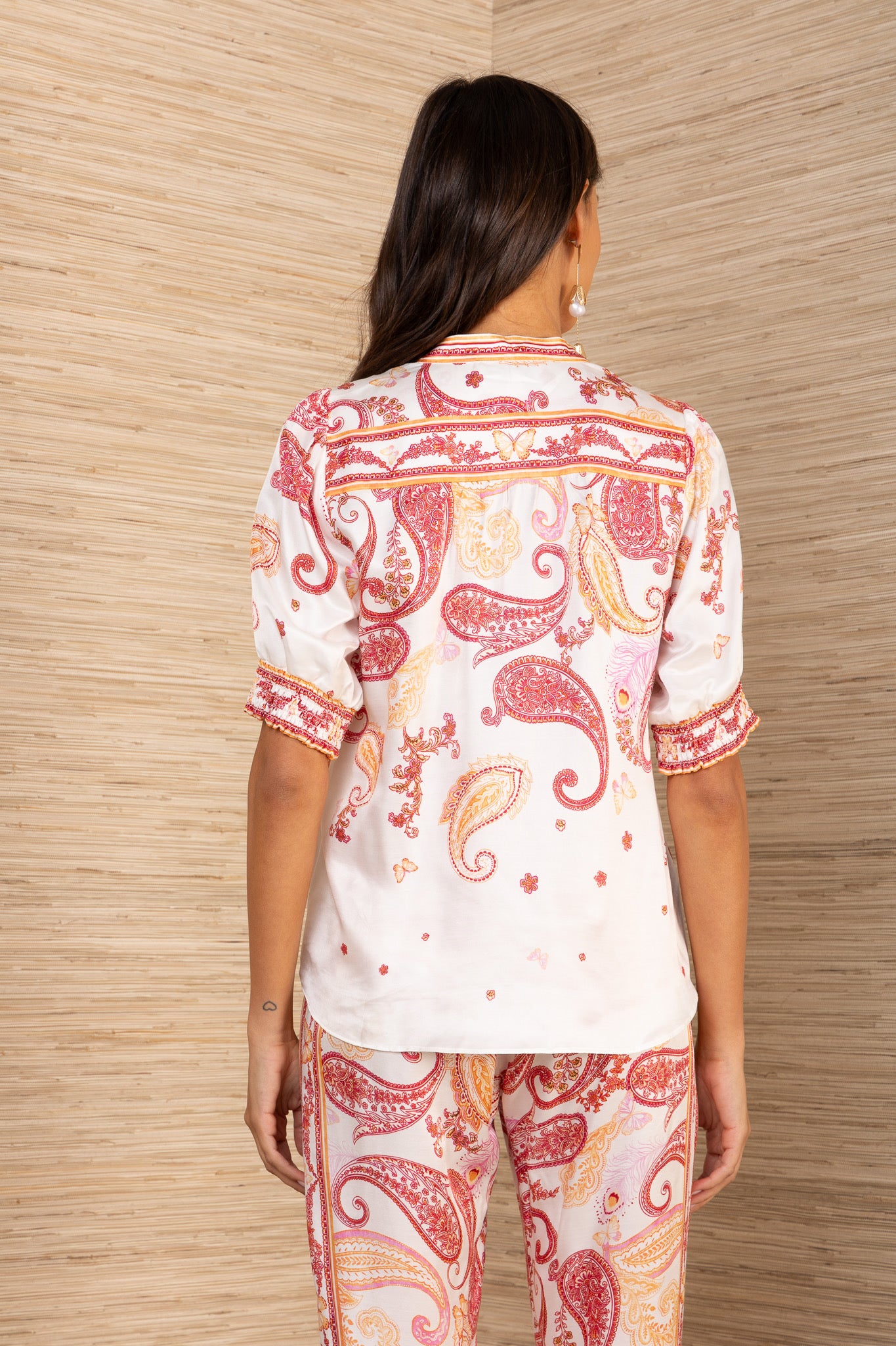 Hale Bob Silk Mix Blouse In Reds/Orange