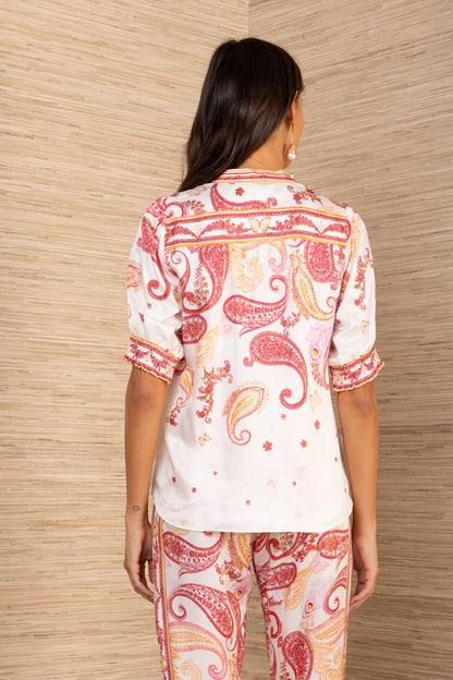 Hale Bob Silk Mix Blouse In Reds/Orange