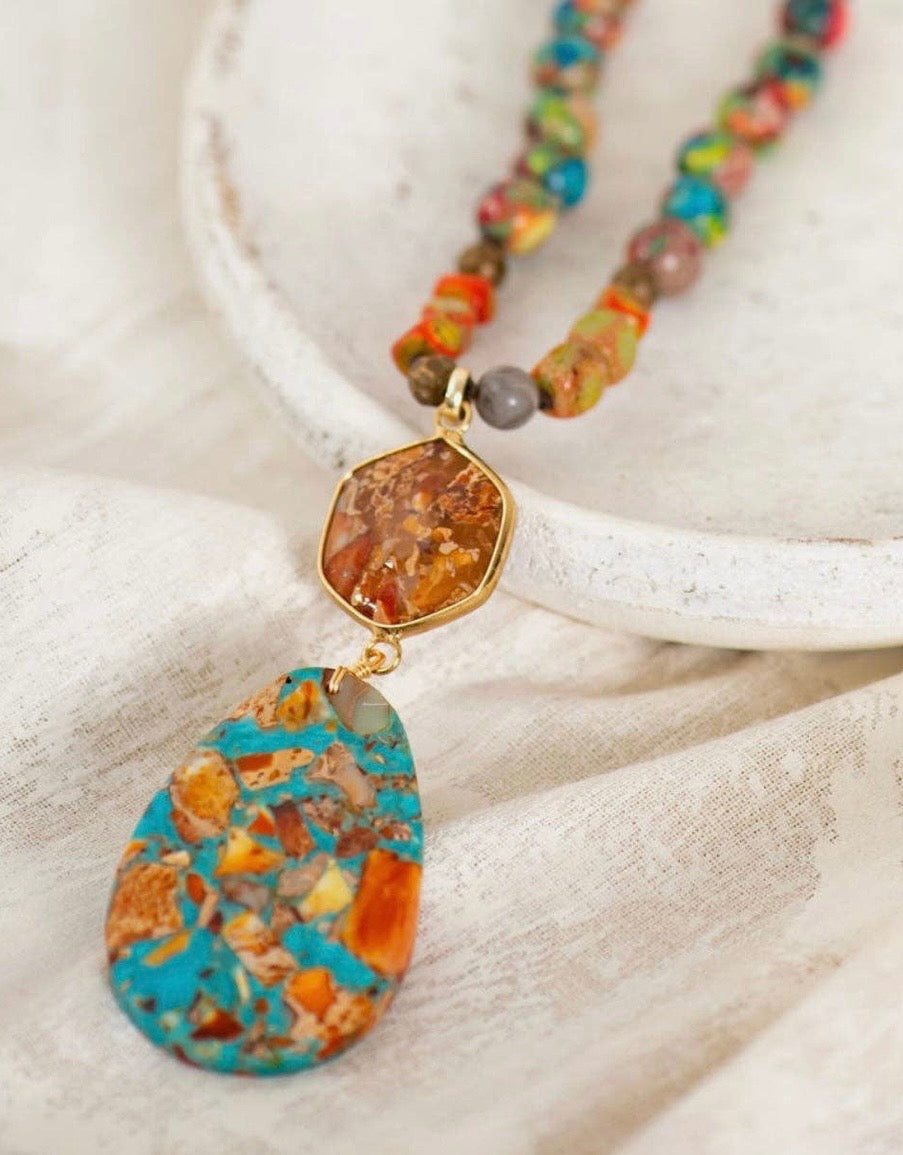 Wild Spirit Orange Jasper Beaded Long necklace