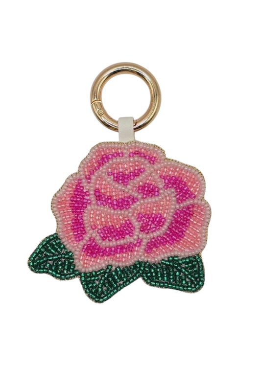 Pink Flower Beaded Keyring