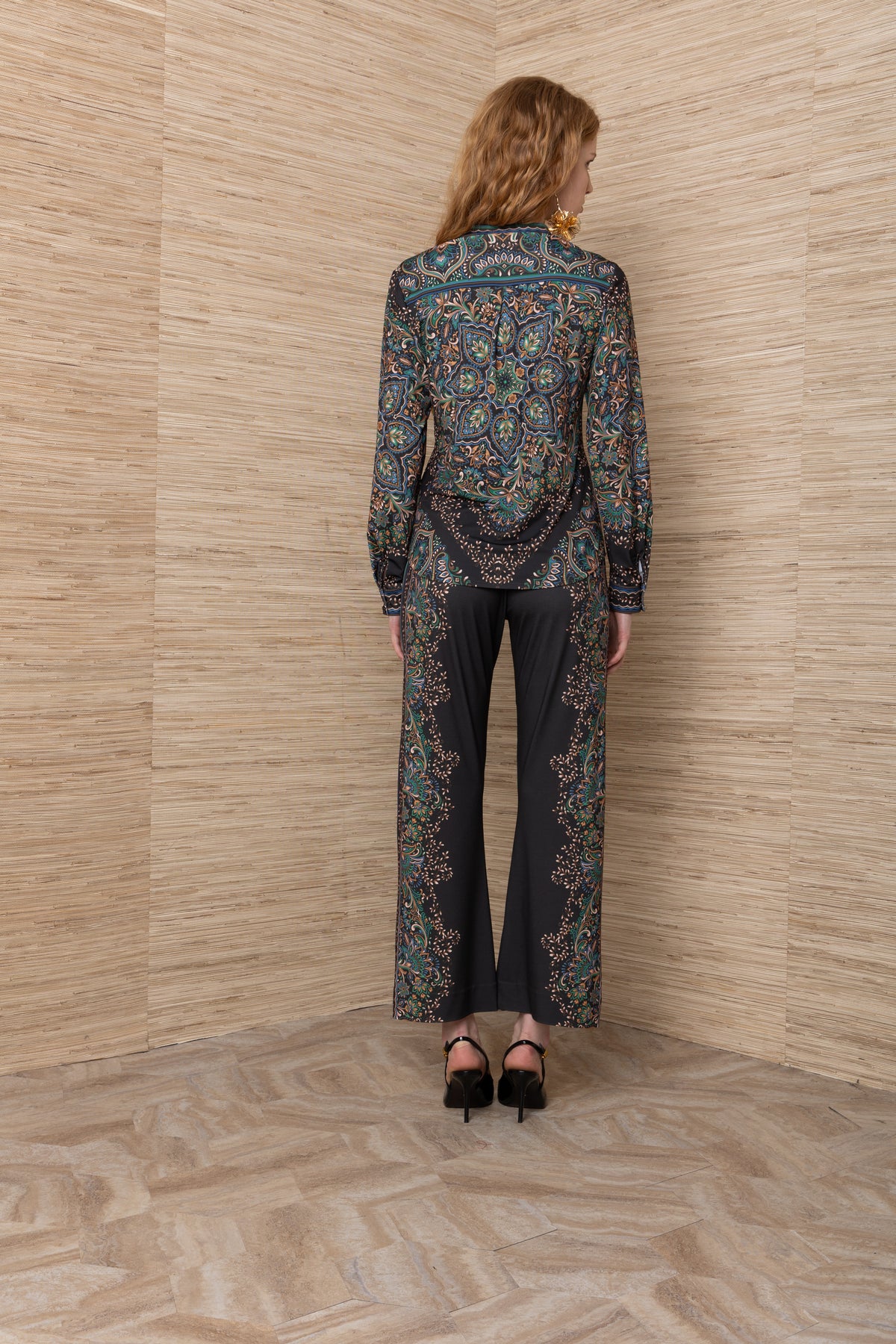 Hale Bob Black & Green Printed Jersey Blouse