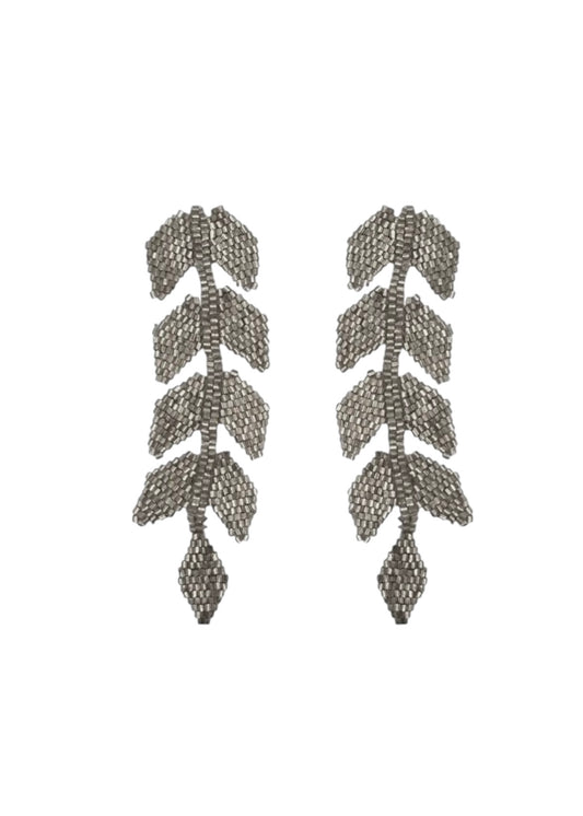 Silver Shimmer Beaded Leaf Earrings