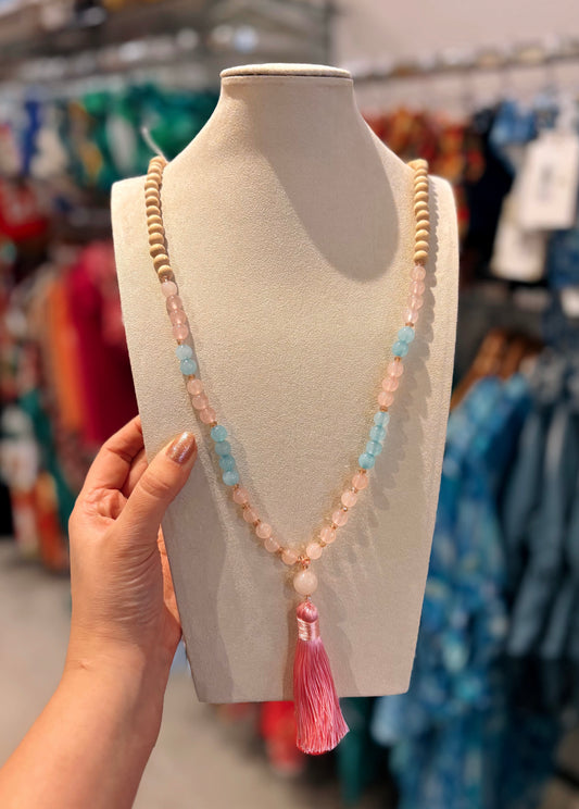Pink & Turquoise Long Tassel Necklace