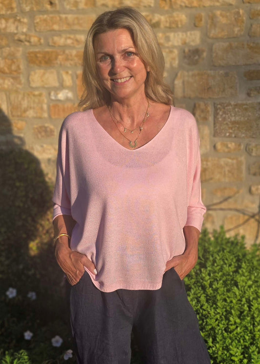 Cadenza Summer Knit Top In pink