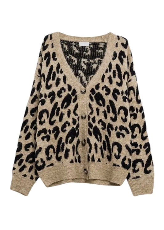 Q2 Soft Knit Leopard Print Cardigan