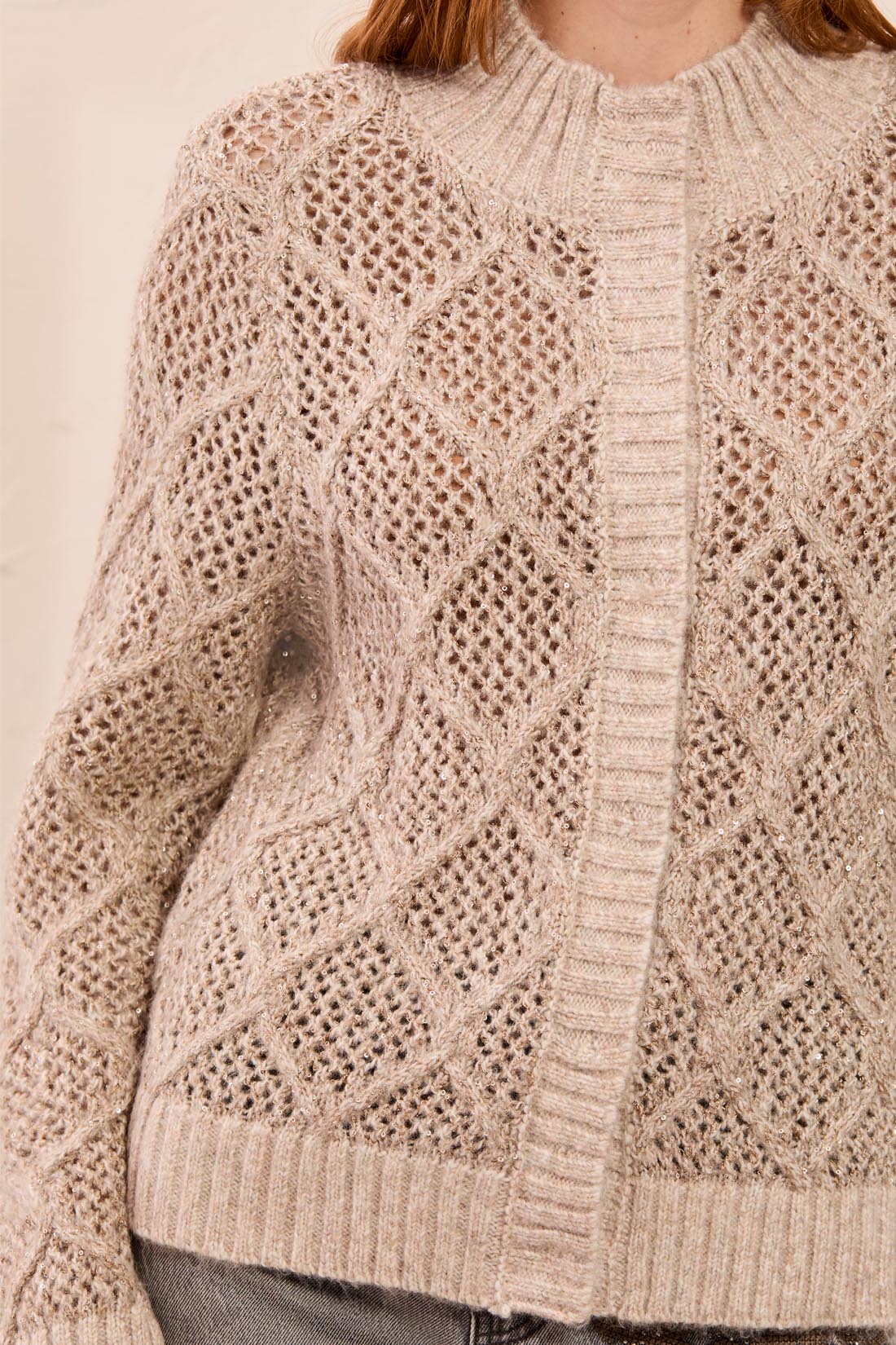 TRIBAL Crochet Knit Cardigan With Subtle Sparkle