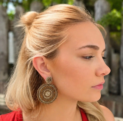 Bronze & Gold Beaded Circle Earrings
