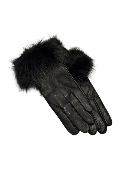 Genuine Leather Gloves With Faux Fur In Black