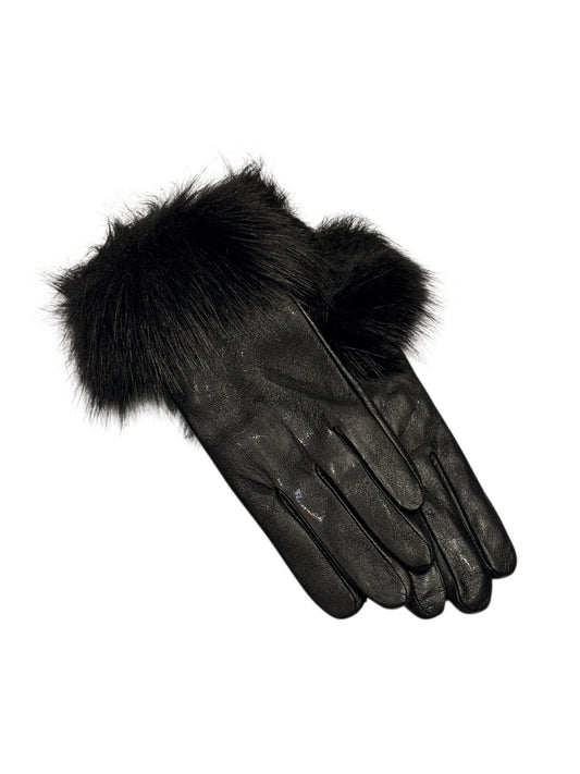 Genuine Leather Gloves With Faux Fur In Black