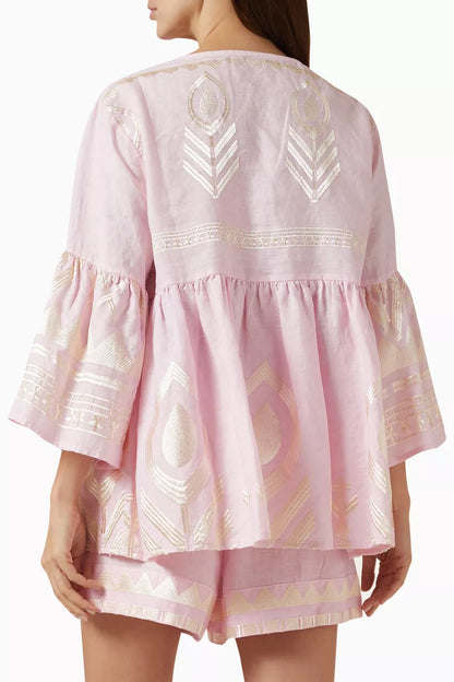 Greek Archaic Kori Bell Sleeve Blouse Pink/ Champagne