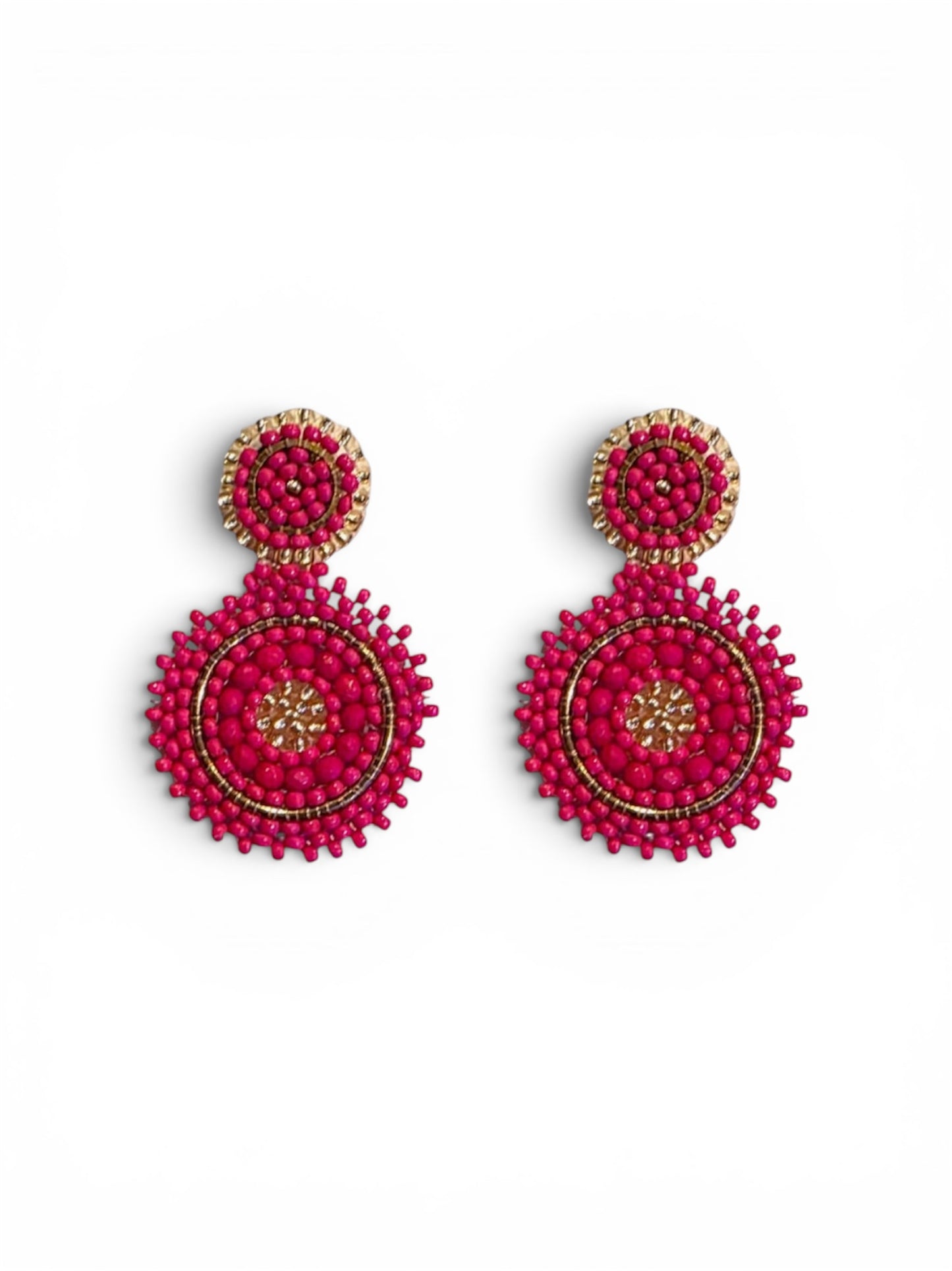 Mini Beaded Circle Drop Earrings in Fuchsia