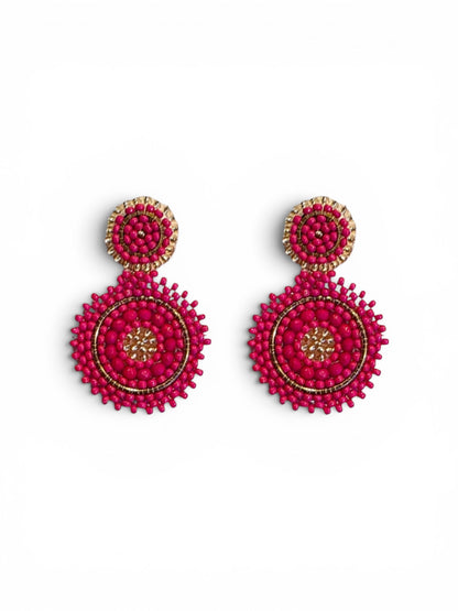 Mini Beaded Circle Drop Earrings in Fuchsia
