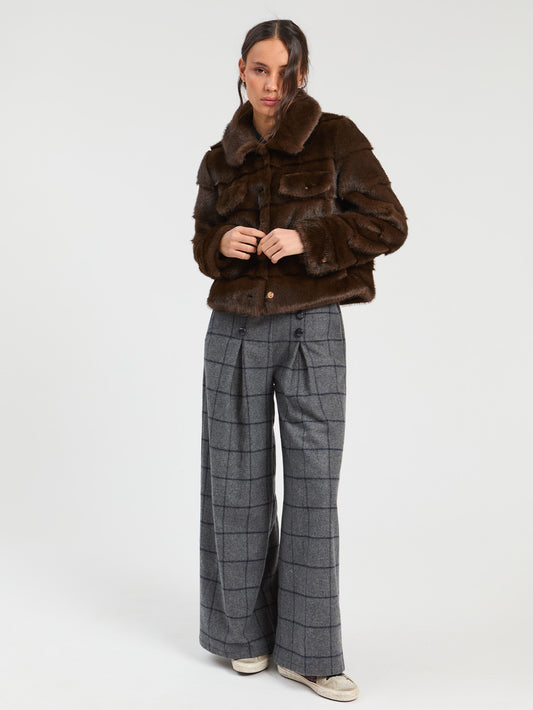 Vilagallo Brown Faux Fur Jacket