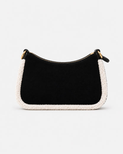 Sorena Valentina Suede Black With Faux Fur Trim Crossbody Bag