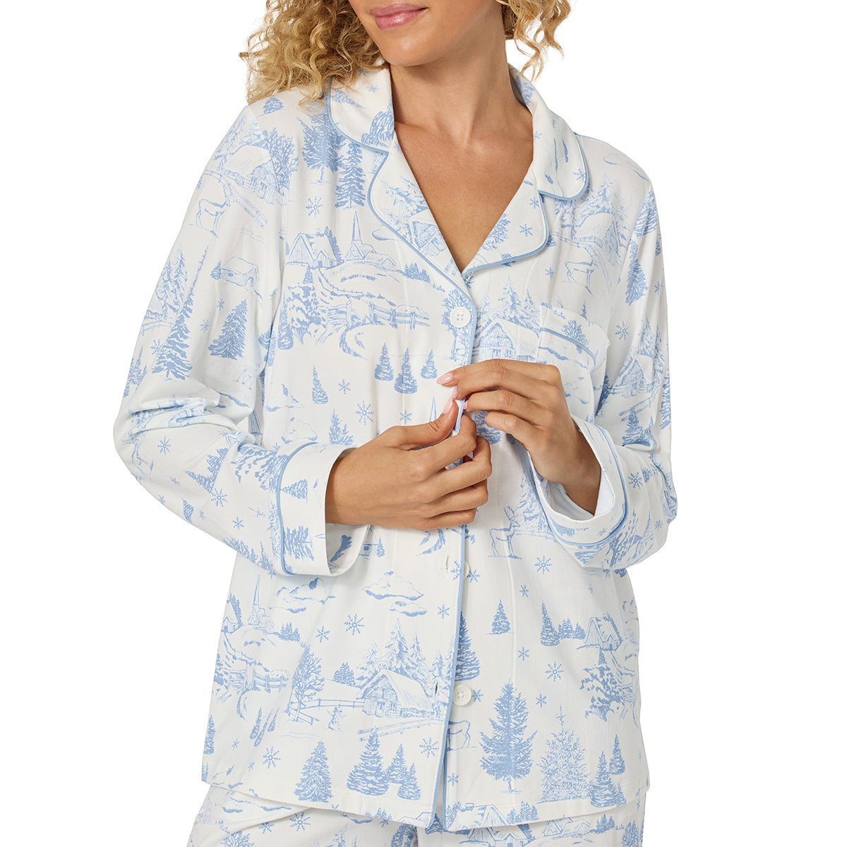 Bedhead Blue & White Winter Print Cotton Pyjamas