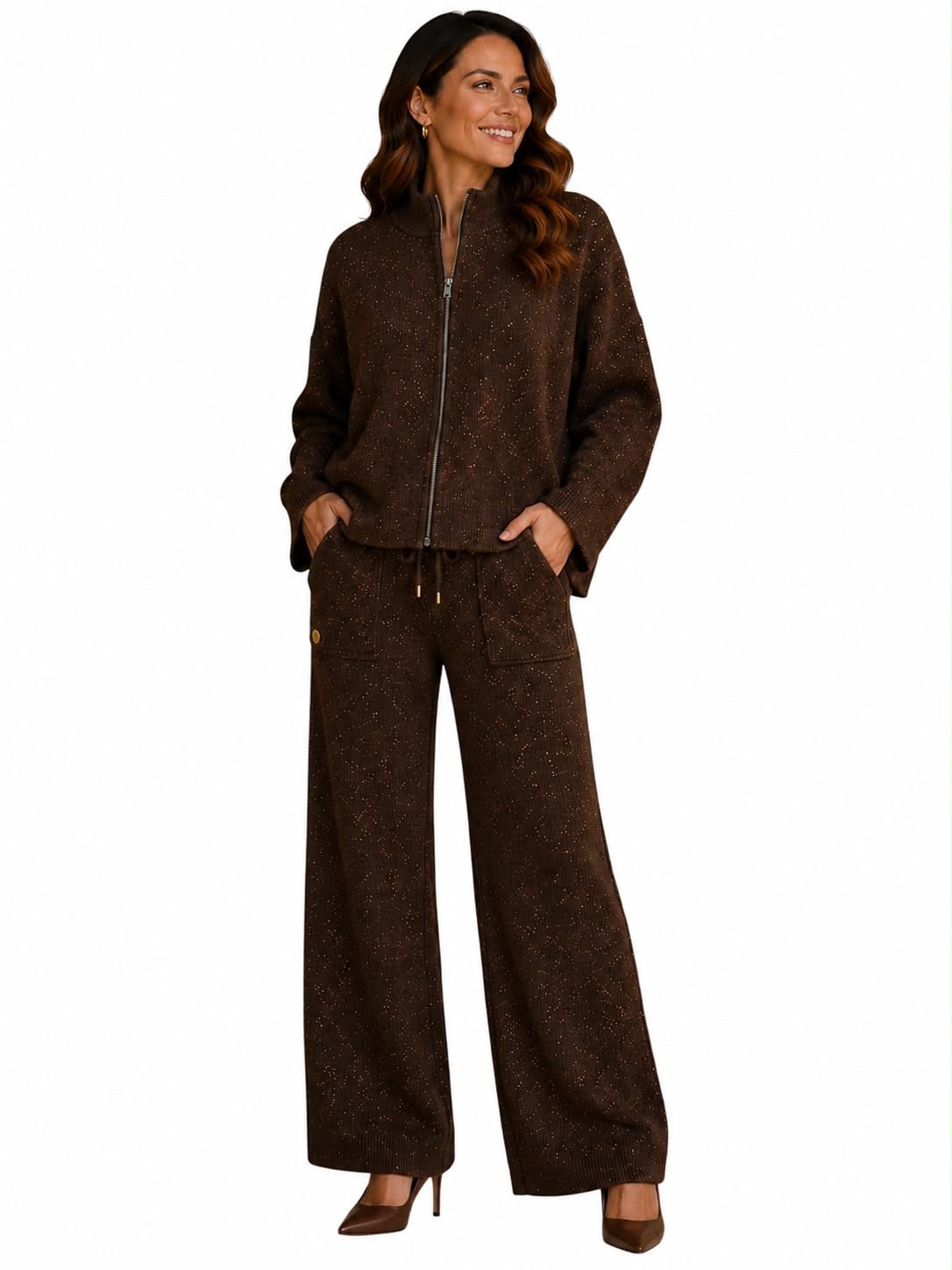 Malissa J Sparkly Knitted Trousers In Brown