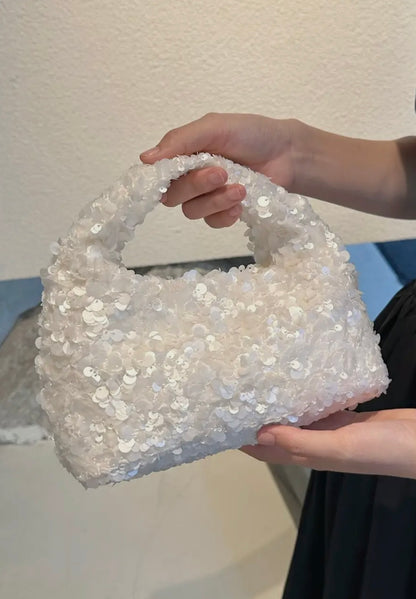 White Sequin Evening Clutch Bag