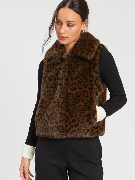 Vilagallo Animal Print Faux Fur Gilet