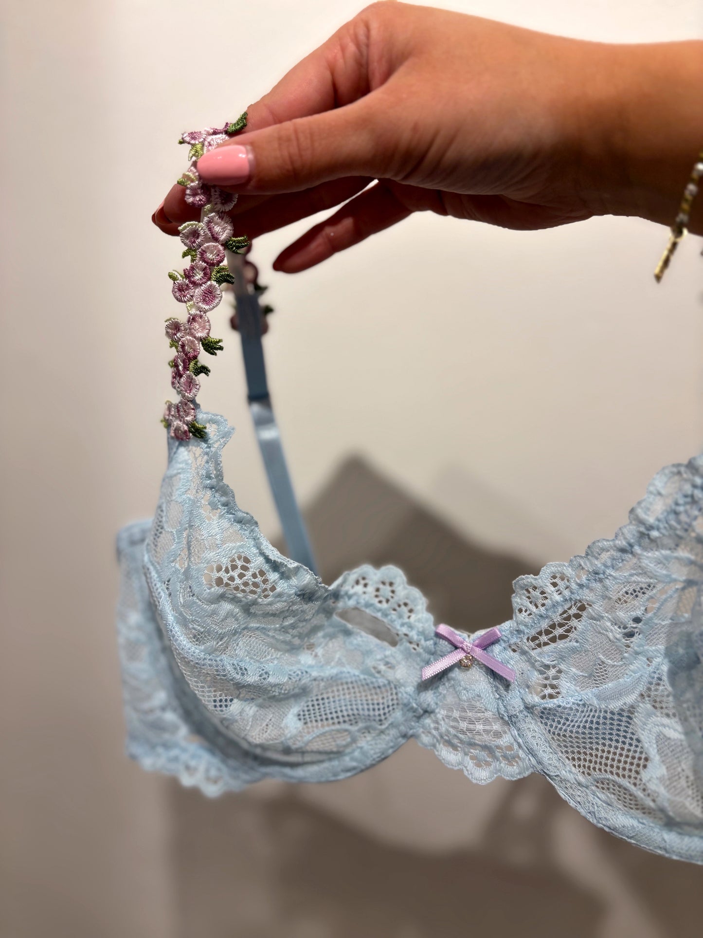 Periwinkle Blue & Lilac Flower Strap Underwired Lingerie Set