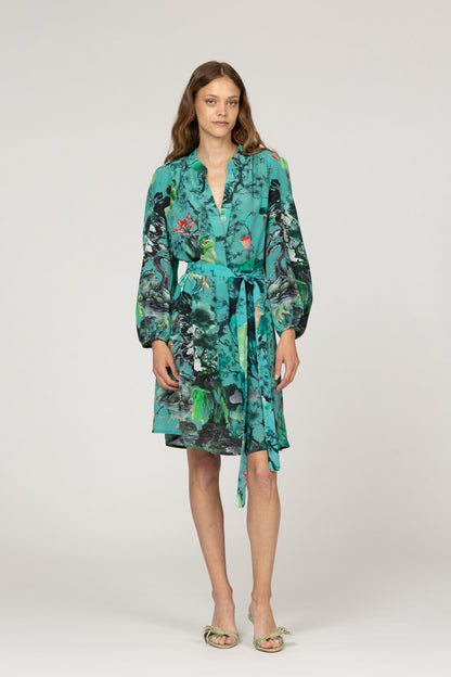 INOA Silk Flora Green Dress No Belt