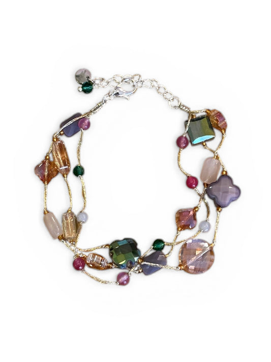 Handcrafted Multicoloured Gemstones & Crystal Bracelet on Silk