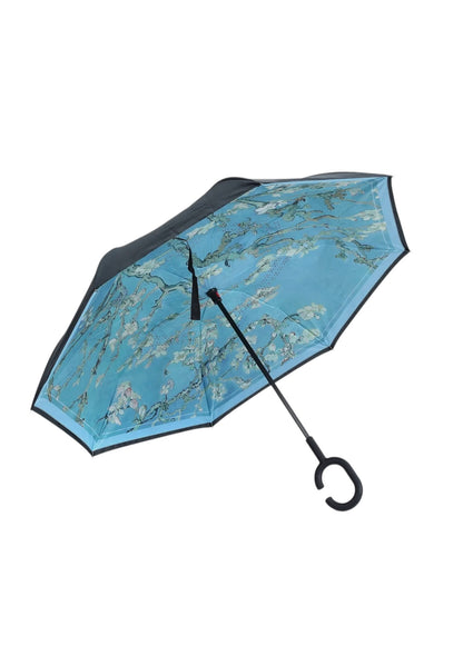 Almond Blossom Upside Down Umbrella in Aqua Blue