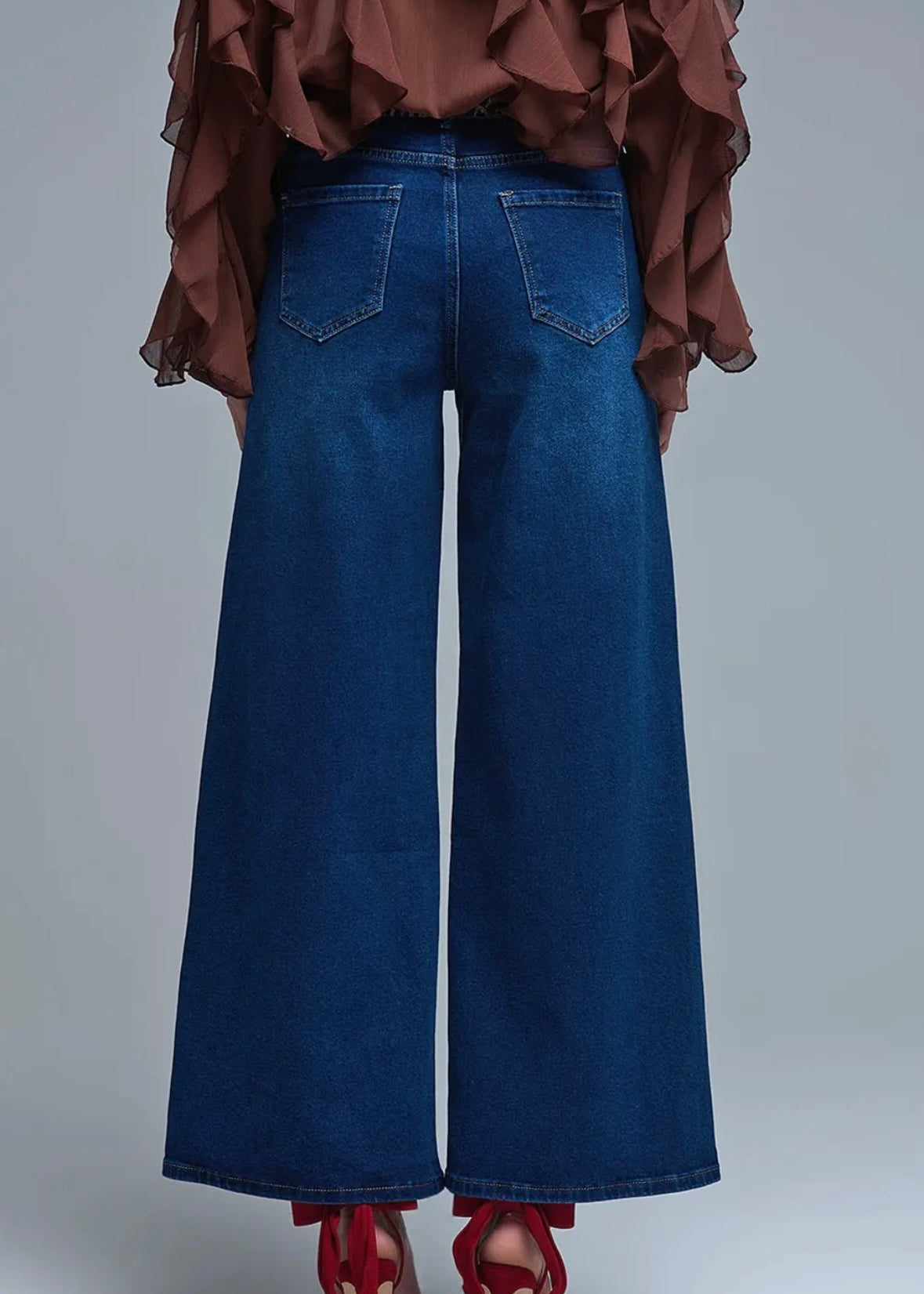 Q2 Stretch Wide Leg Jeans In Deep Blue