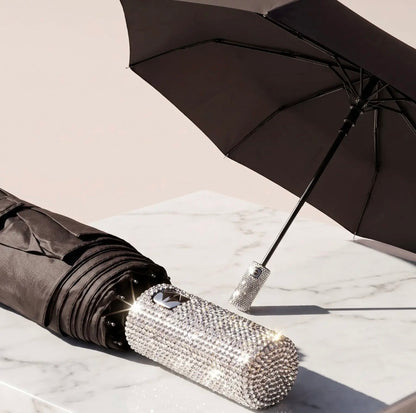 Crystal Handle UV Parasol & Rain Handbag Umbrella In Black