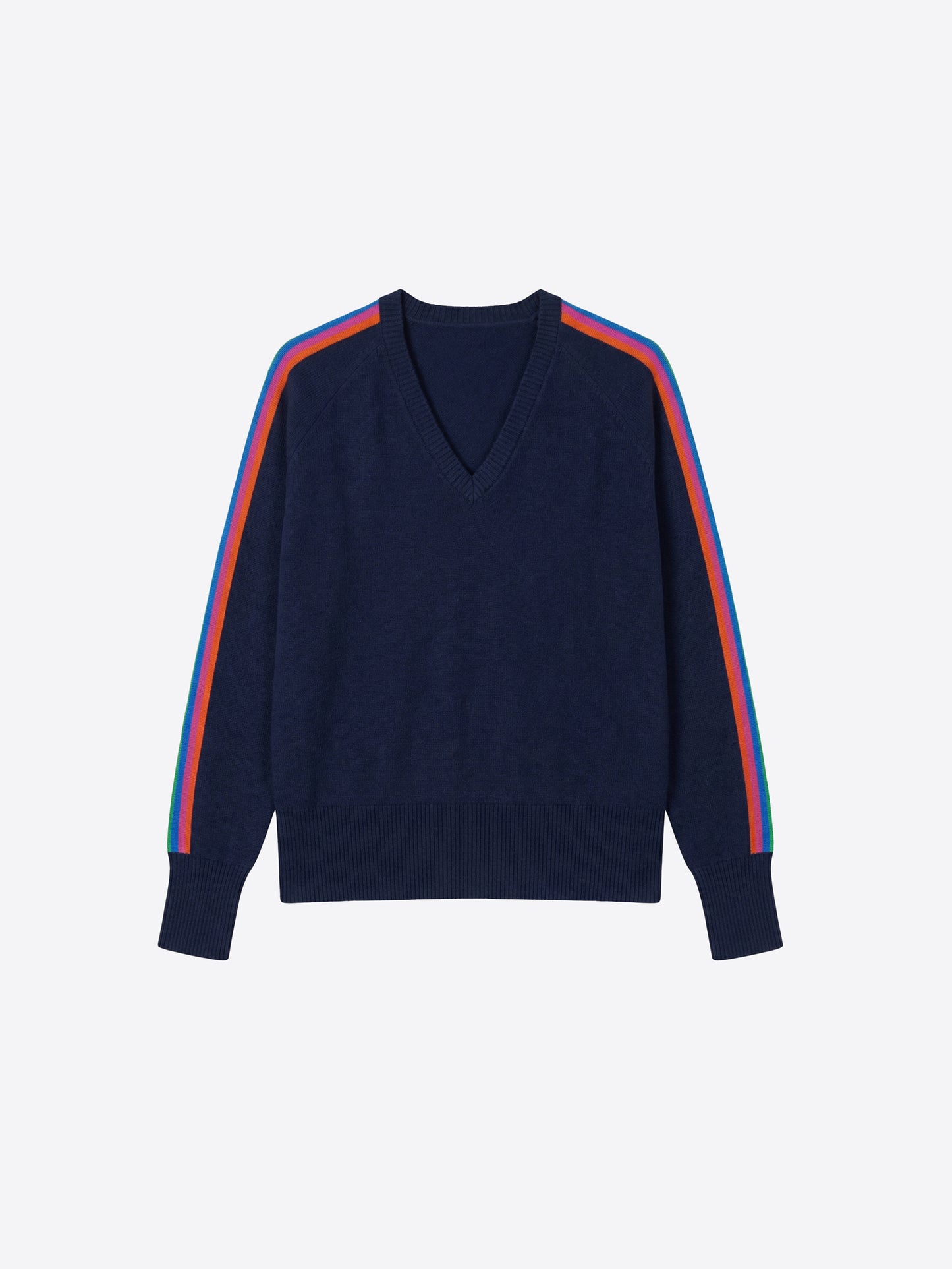 Vilagallo Navy Multicolour Stripe V-Neck Sweater