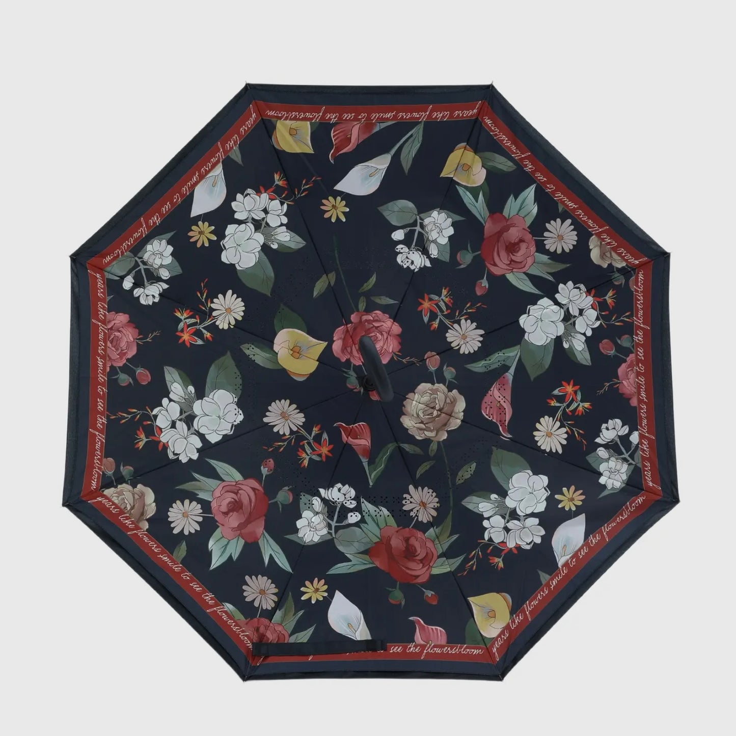 Vintage Rose Garden Upside Down Umbrella in Black