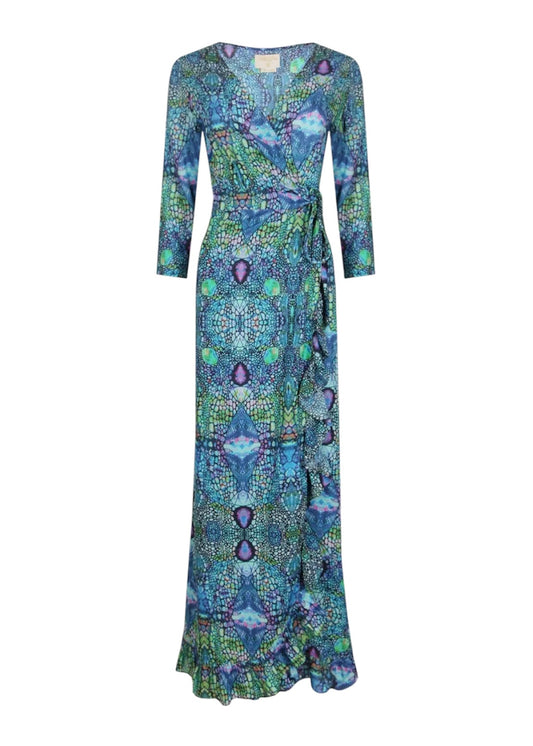 Sophia Alexia Blue Iguana Ruffle Wrap Dress