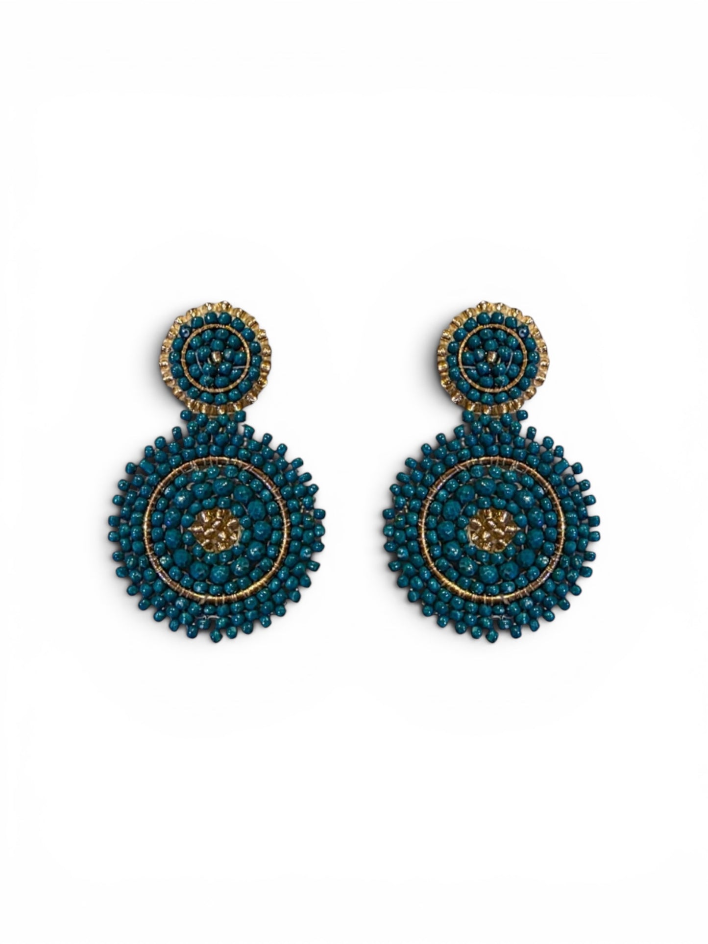 Mini Beaded Circle Drop Earrings in Teal